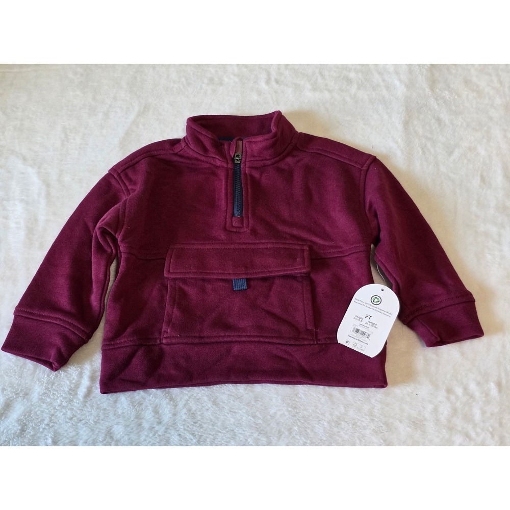 Garanimals Toddler Boys Quarter Zip Pullover Rich Burgundy Fleece Sweatshirt 2T